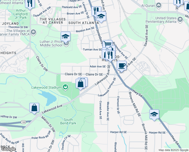 map of restaurants, bars, coffee shops, grocery stores, and more near 171 Claire Drive Southeast in Atlanta