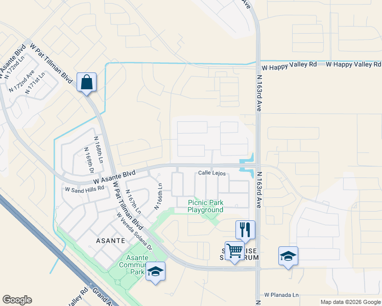 map of restaurants, bars, coffee shops, grocery stores, and more near 16533 West Charlotte Drive in Surprise