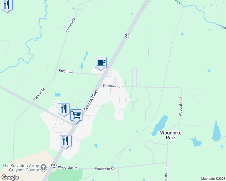 map of restaurants, bars, coffee shops, grocery stores, and more near 2008 Shannon Road in Denison