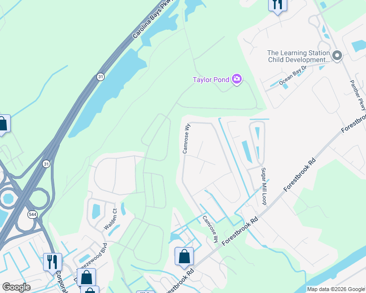 map of restaurants, bars, coffee shops, grocery stores, and more near 217 Camrose Way in Myrtle Beach