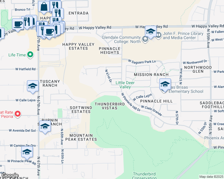 map of restaurants, bars, coffee shops, grocery stores, and more near 6124 West Alameda Road in Glendale