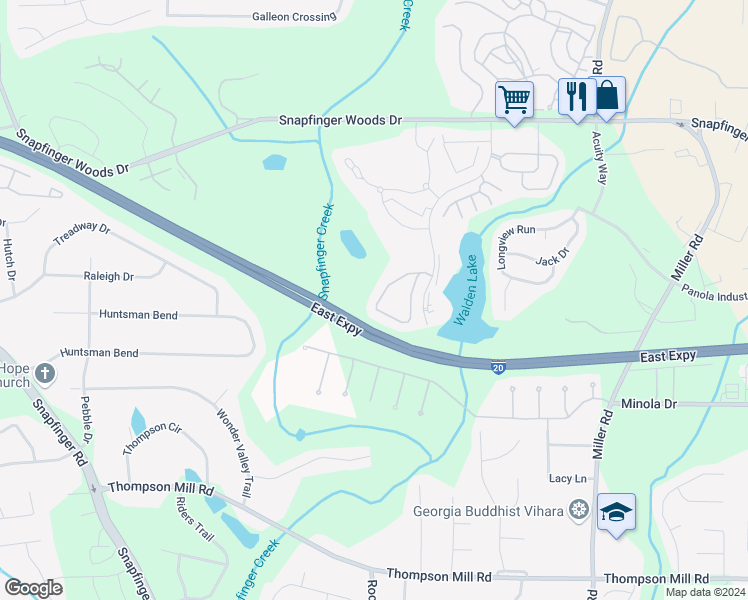 map of restaurants, bars, coffee shops, grocery stores, and more near 2791 Snapfinger Manor in Decatur