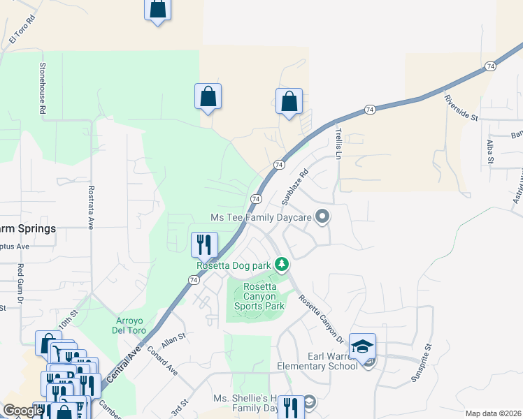 map of restaurants, bars, coffee shops, grocery stores, and more near in Lake Elsinore