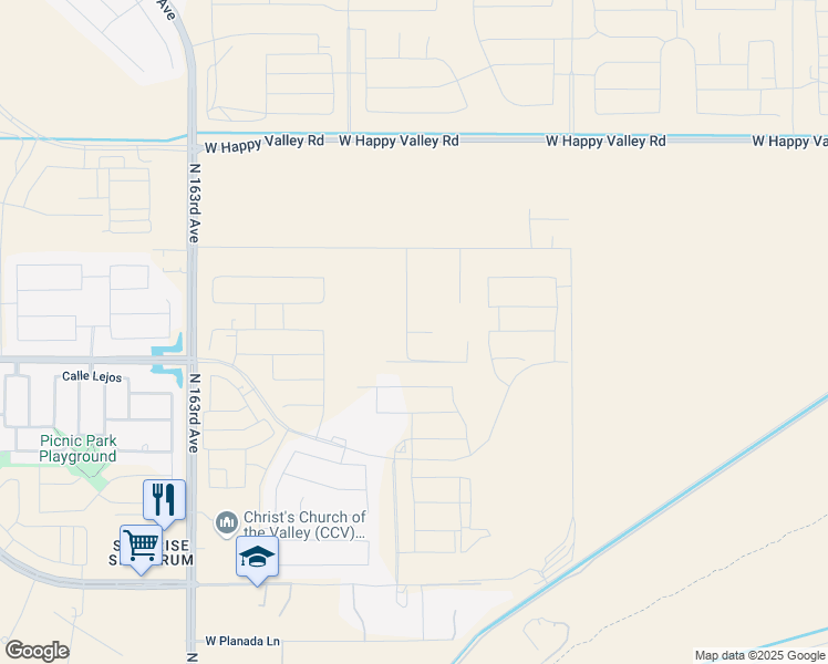 map of restaurants, bars, coffee shops, grocery stores, and more near 17278 West Charlotte Drive in Surprise