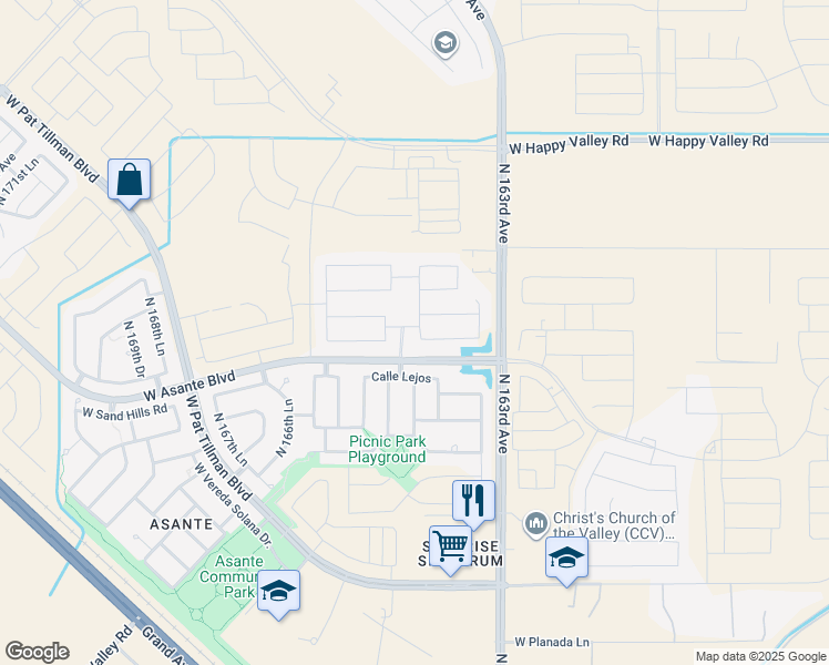 map of restaurants, bars, coffee shops, grocery stores, and more near 24302 North 164th Drive in Surprise