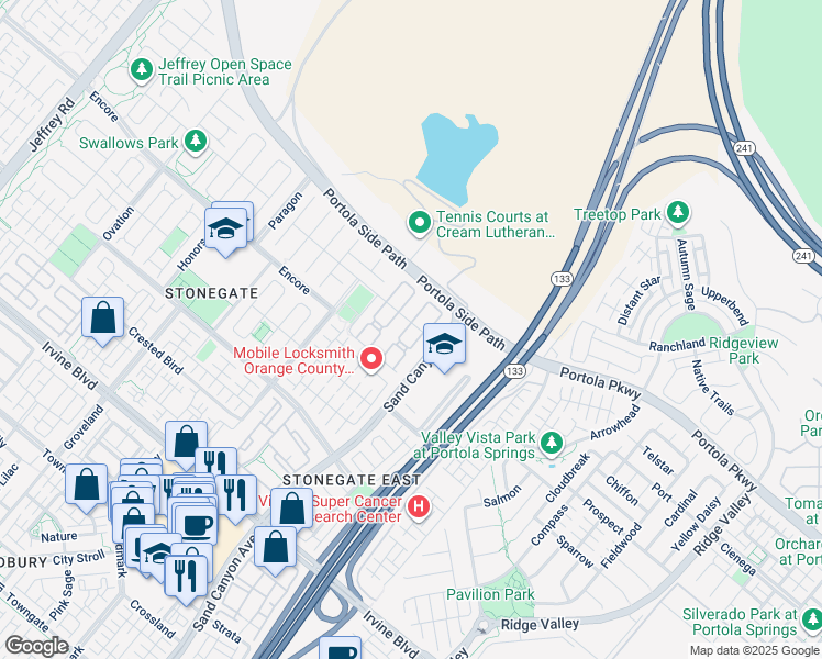 map of restaurants, bars, coffee shops, grocery stores, and more near 304 Berkshire in Irvine