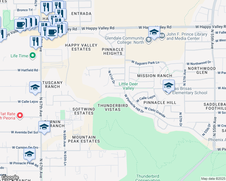 map of restaurants, bars, coffee shops, grocery stores, and more near 6124 West Alameda Road in Glendale