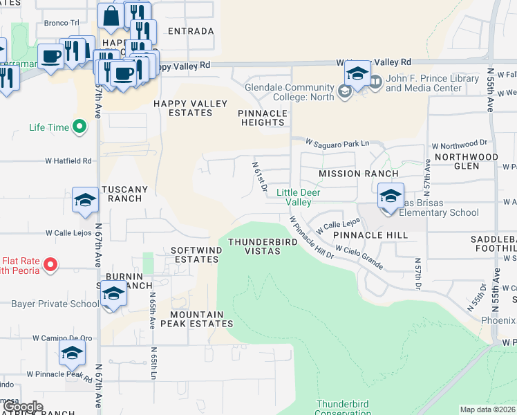 map of restaurants, bars, coffee shops, grocery stores, and more near 6124 West Alameda Road in Glendale