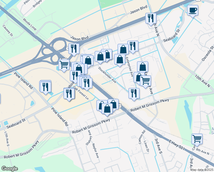 map of restaurants, bars, coffee shops, grocery stores, and more near 1648-1898 Stockholder Ave in Myrtle Beach