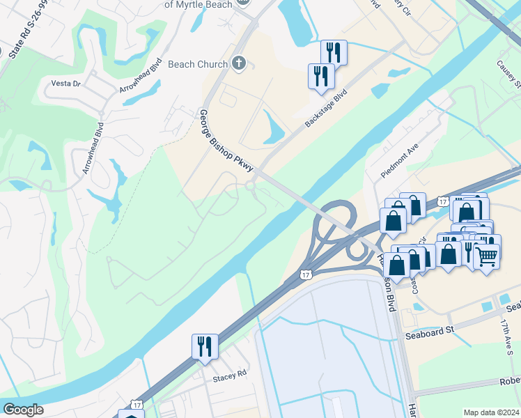 map of restaurants, bars, coffee shops, grocery stores, and more near 920 Pelagic Loop in Myrtle Beach