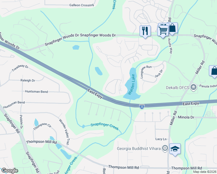 map of restaurants, bars, coffee shops, grocery stores, and more near 2930 Snapfinger Manor in Decatur