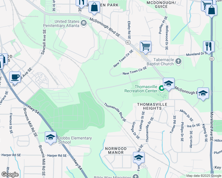 map of restaurants, bars, coffee shops, grocery stores, and more near 614 Thomasville Boulevard Southeast in Atlanta