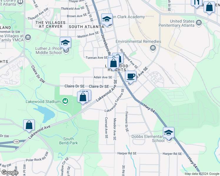 map of restaurants, bars, coffee shops, grocery stores, and more near 213 Claire Drive Southeast in Atlanta