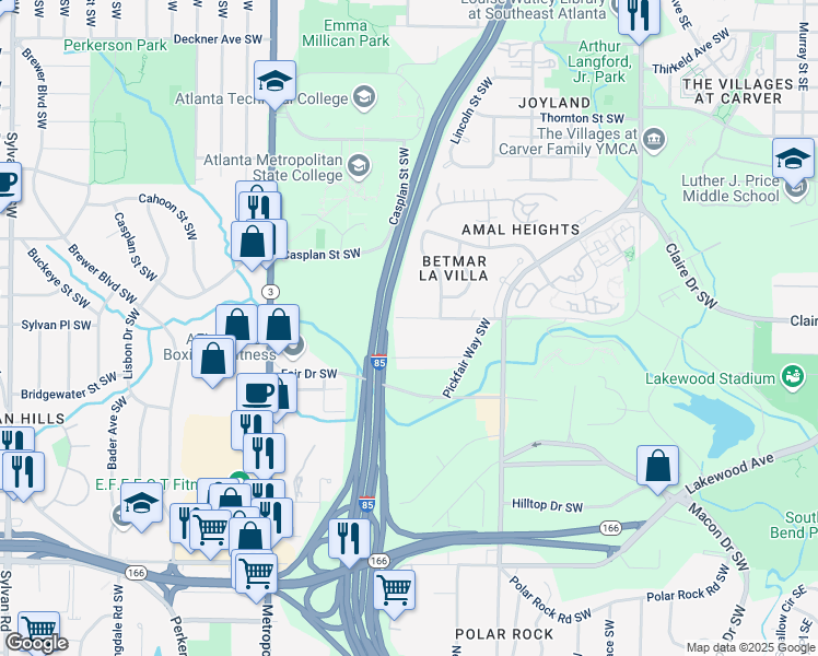 map of restaurants, bars, coffee shops, grocery stores, and more near 412 Ashwood Avenue Southwest in Atlanta