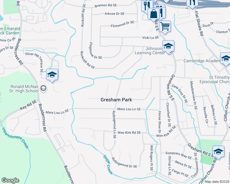 map of restaurants, bars, coffee shops, grocery stores, and more near 2813 Rollingwood Lane Southeast in Atlanta