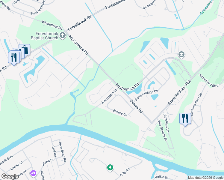 map of restaurants, bars, coffee shops, grocery stores, and more near 114 Clovis Circle in Myrtle Beach