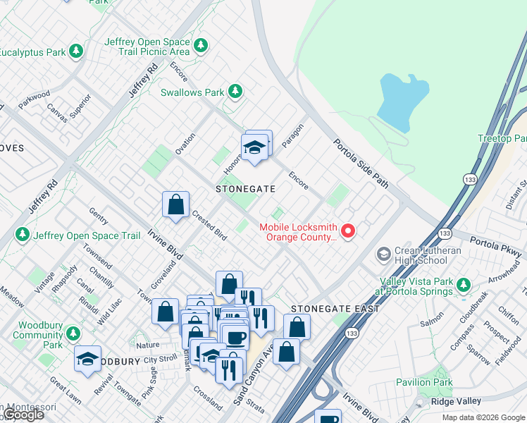 map of restaurants, bars, coffee shops, grocery stores, and more near 88 Nassau in Irvine