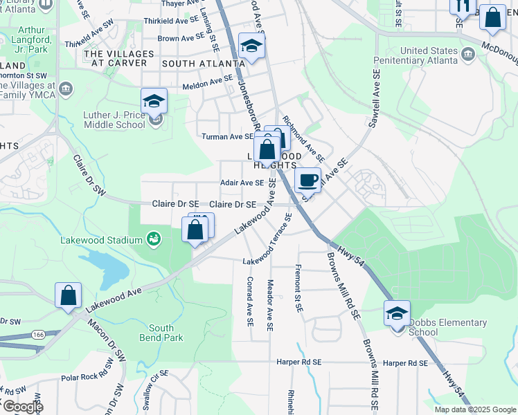 map of restaurants, bars, coffee shops, grocery stores, and more near 213 Claire Drive Southeast in Atlanta