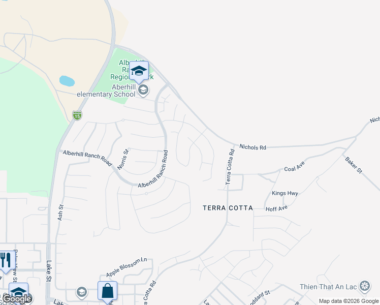 map of restaurants, bars, coffee shops, grocery stores, and more near 4138 Pioneer Lane in Lake Elsinore