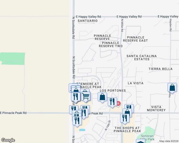 map of restaurants, bars, coffee shops, grocery stores, and more near 7322 East Black Rock Road in Scottsdale