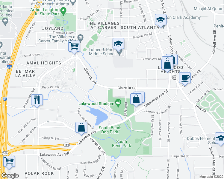 map of restaurants, bars, coffee shops, grocery stores, and more near 70 Claire Drive Southwest in Atlanta