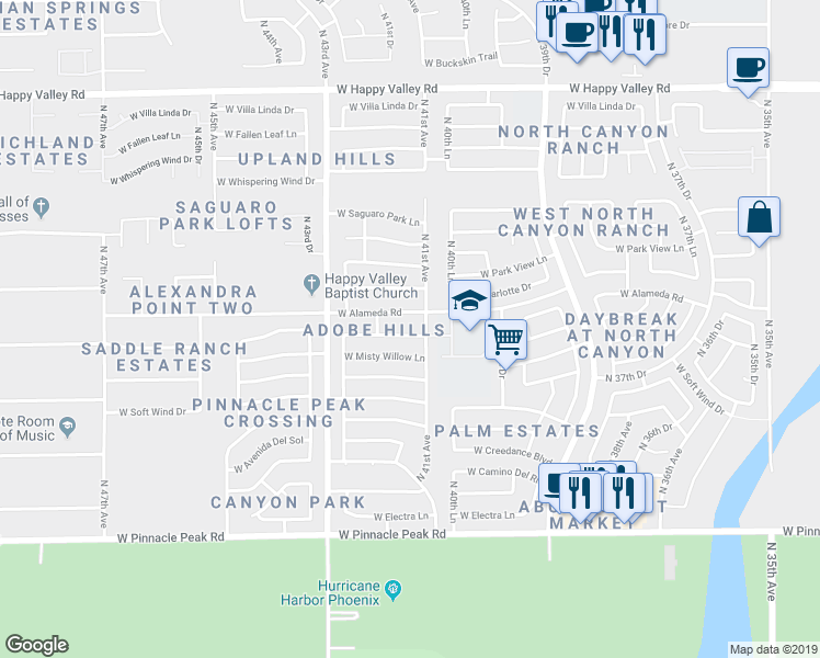 map of restaurants, bars, coffee shops, grocery stores, and more near 4114 West Calle Lejos in Glendale