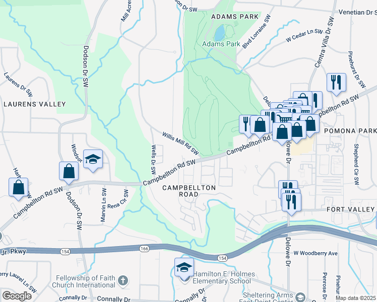 map of restaurants, bars, coffee shops, grocery stores, and more near 1825 Willis Mill Road Southwest in Atlanta