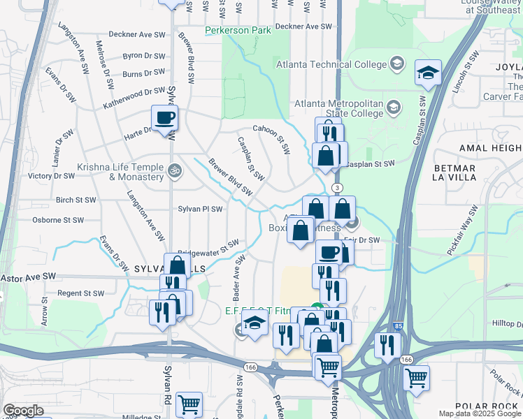 map of restaurants, bars, coffee shops, grocery stores, and more near 1809 Brewer Boulevard Southwest in Atlanta