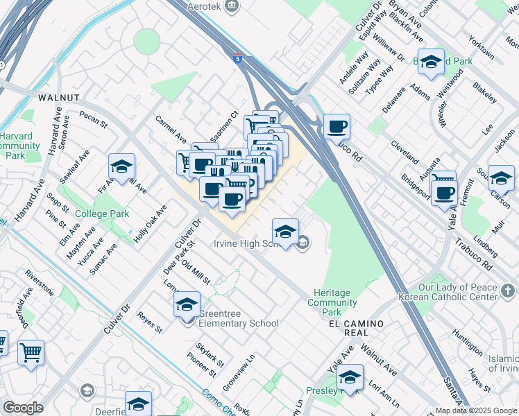 map of restaurants, bars, coffee shops, grocery stores, and more near 2 Swallowtail in Irvine