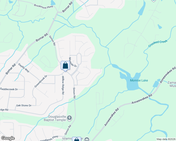 map of restaurants, bars, coffee shops, grocery stores, and more near 3722 Monticello Street in Douglasville