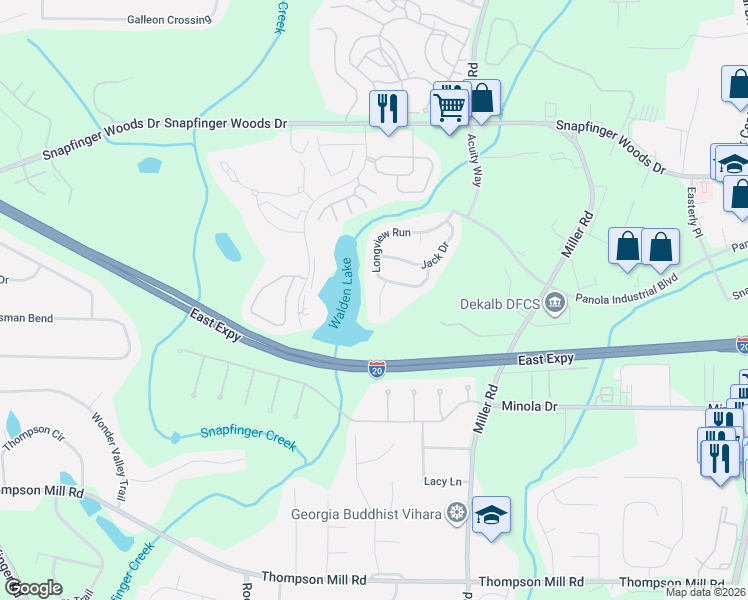 map of restaurants, bars, coffee shops, grocery stores, and more near 2776 Lakeview Walk in Decatur