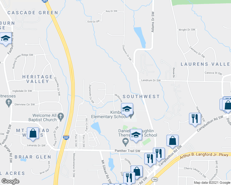 map of restaurants, bars, coffee shops, grocery stores, and more near 3150 Lovell Drive Southwest in Atlanta