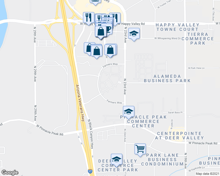 map of restaurants, bars, coffee shops, grocery stores, and more near 24250 North 23rd Avenue in Phoenix