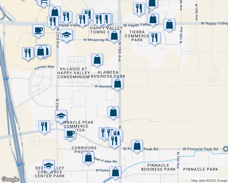 map of restaurants, bars, coffee shops, grocery stores, and more near 1899-1729 West Alameda Road in Phoenix