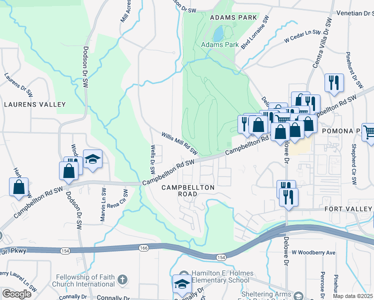 map of restaurants, bars, coffee shops, grocery stores, and more near 1825 Willis Mill Road Southwest in Atlanta