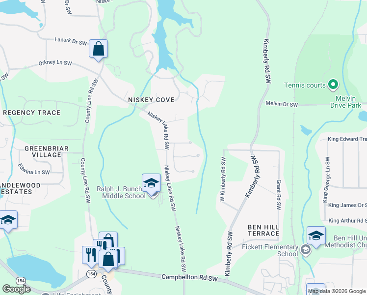 map of restaurants, bars, coffee shops, grocery stores, and more near 4064 Lyon Boulevard Southwest in Atlanta