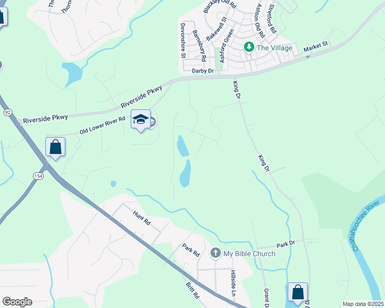 map of restaurants, bars, coffee shops, grocery stores, and more near 3677 Thornhill Court in Douglasville