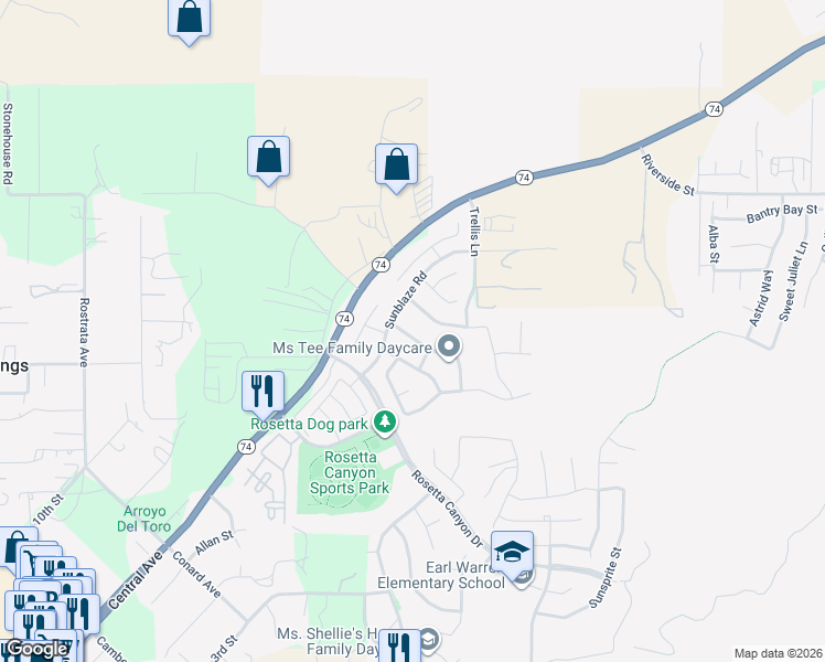 map of restaurants, bars, coffee shops, grocery stores, and more near 45010 Promise Road in Lake Elsinore