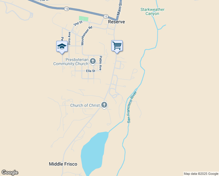 map of restaurants, bars, coffee shops, grocery stores, and more near New Mexico 435 in Reserve