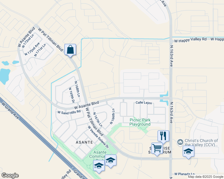 map of restaurants, bars, coffee shops, grocery stores, and more near 24142 North 166th Court in Surprise