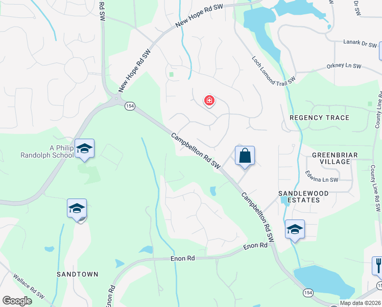 map of restaurants, bars, coffee shops, grocery stores, and more near 5026 Campbellton Road Southwest in Atlanta