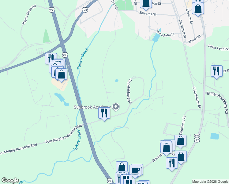 map of restaurants, bars, coffee shops, grocery stores, and more near 448 Mount Zion Street in Bremen