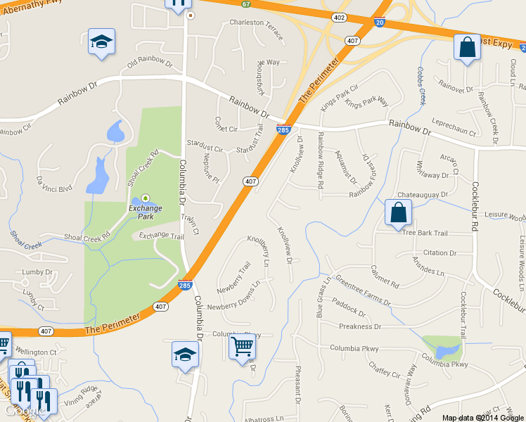 map of restaurants, bars, coffee shops, grocery stores, and more near 2797 Knollview Dr in Decatur