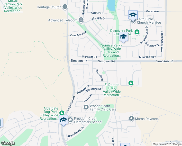 map of restaurants, bars, coffee shops, grocery stores, and more near 28634 Wedelia Street in Menifee