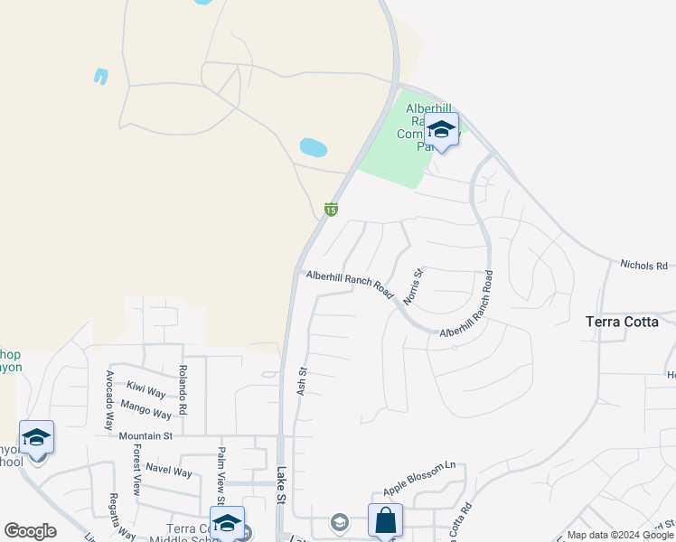 map of restaurants, bars, coffee shops, grocery stores, and more near 4102 Ballantree Street in Lake Elsinore