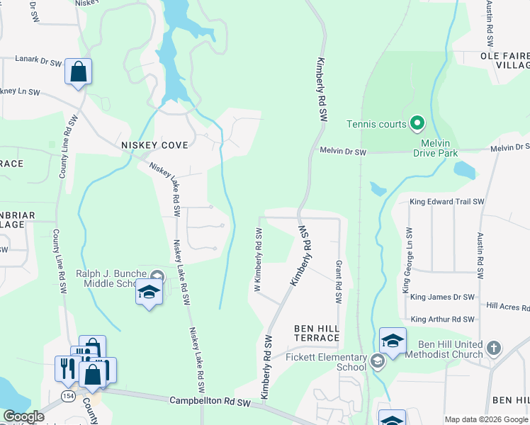 map of restaurants, bars, coffee shops, grocery stores, and more near 4157 Grant Drive Southwest in Atlanta