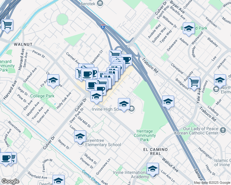 map of restaurants, bars, coffee shops, grocery stores, and more near 5 Swallowtail in Irvine