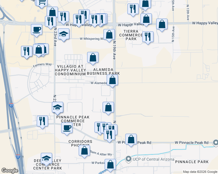 map of restaurants, bars, coffee shops, grocery stores, and more near 1899-1729 West Alameda Road in Phoenix