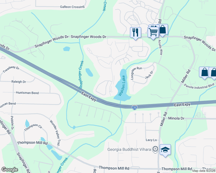 map of restaurants, bars, coffee shops, grocery stores, and more near 2930 Snapfinger Manor in Decatur