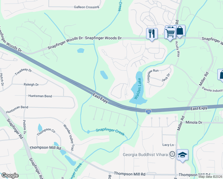 map of restaurants, bars, coffee shops, grocery stores, and more near 2781 Snapfinger Manor in Decatur